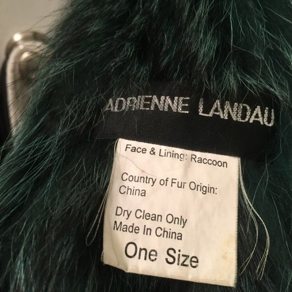 ADRIENNE LANDAU NWOT LONG GREEN BLACK RACCOON FUR SCARF - Picture 5 of 5